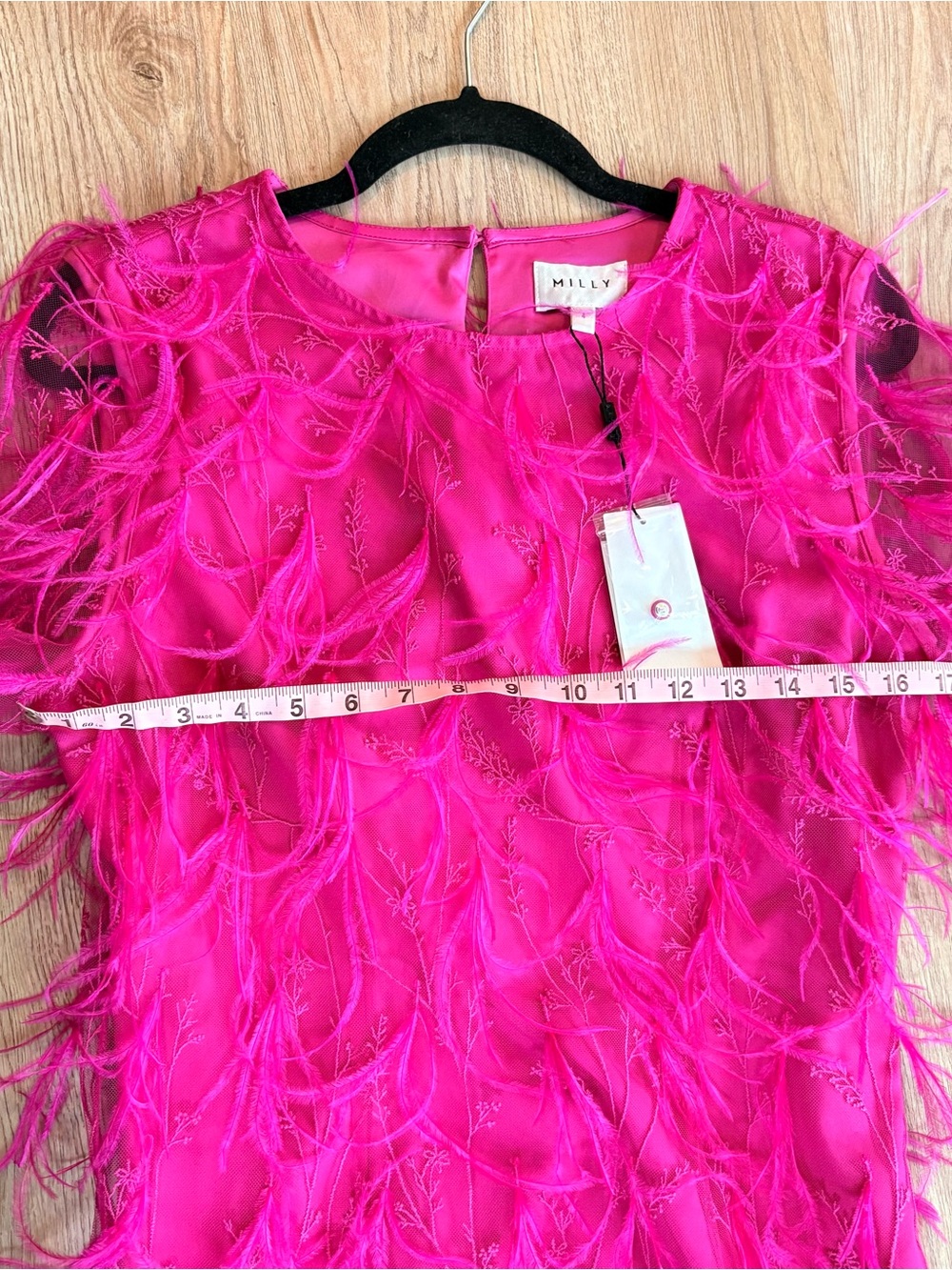 Milly Vibrant Fuchsia Feathered Mini Dress NWT - Picture 12 of 13